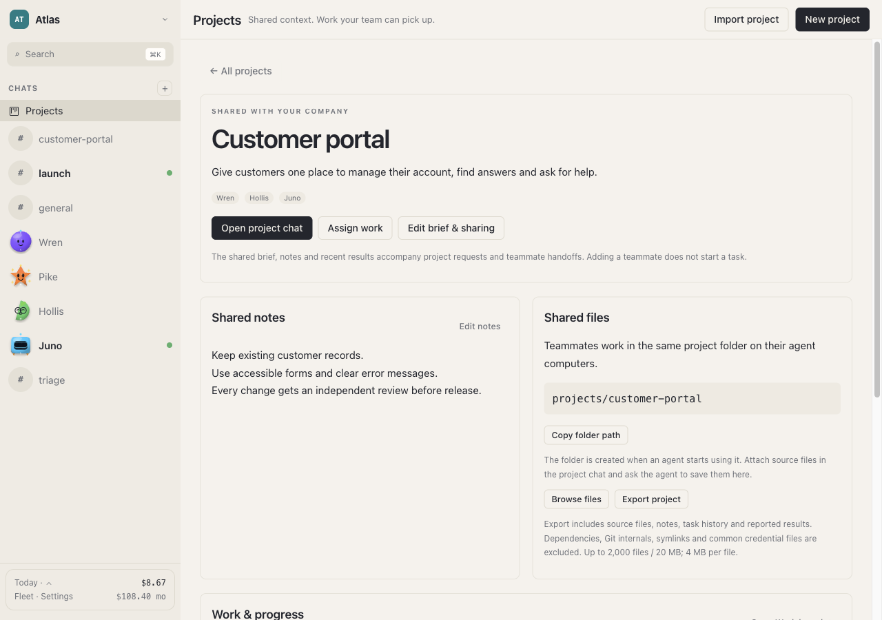 Project brief, shared notes, and shared files in Zipper